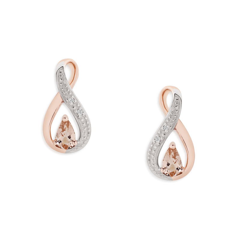 9ct rose gold morganite & diamond studs