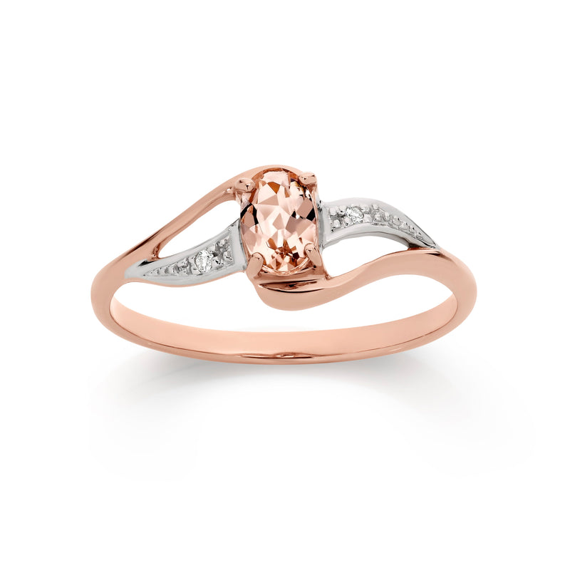 9ct rose gold morganite & diamond ring