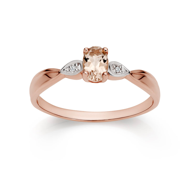 9ct rose gold morganite & diamond ring