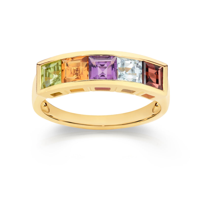 9ct gold multicolour gemstone ring