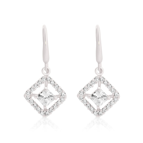 9ct white gold stone set drop earrings