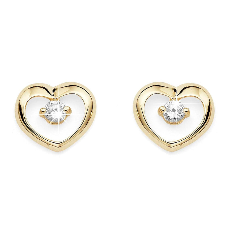 9ct gold stone set heart studs