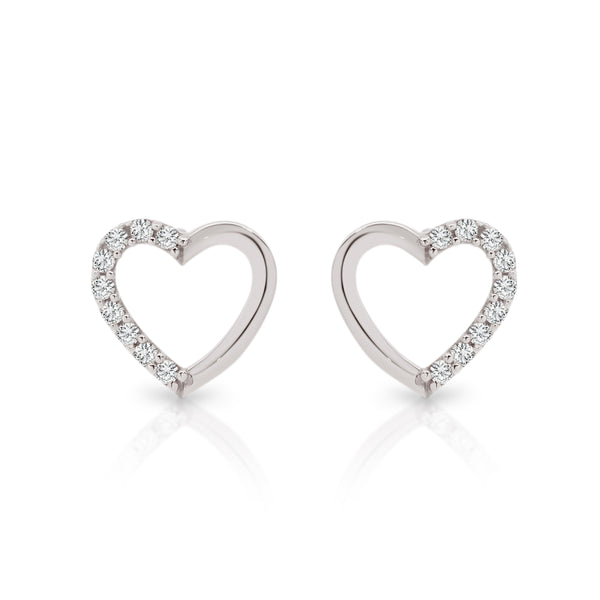 9ct white gold heart studs