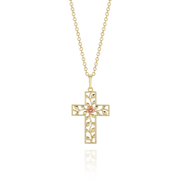 9ct gold floral cross pendant