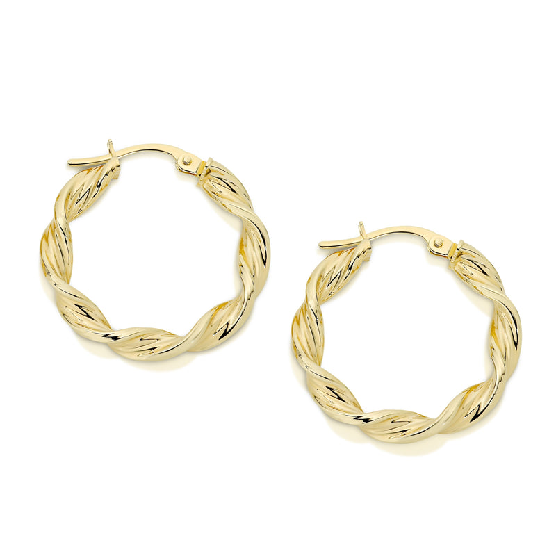 9ct gold twist hoops 15mm