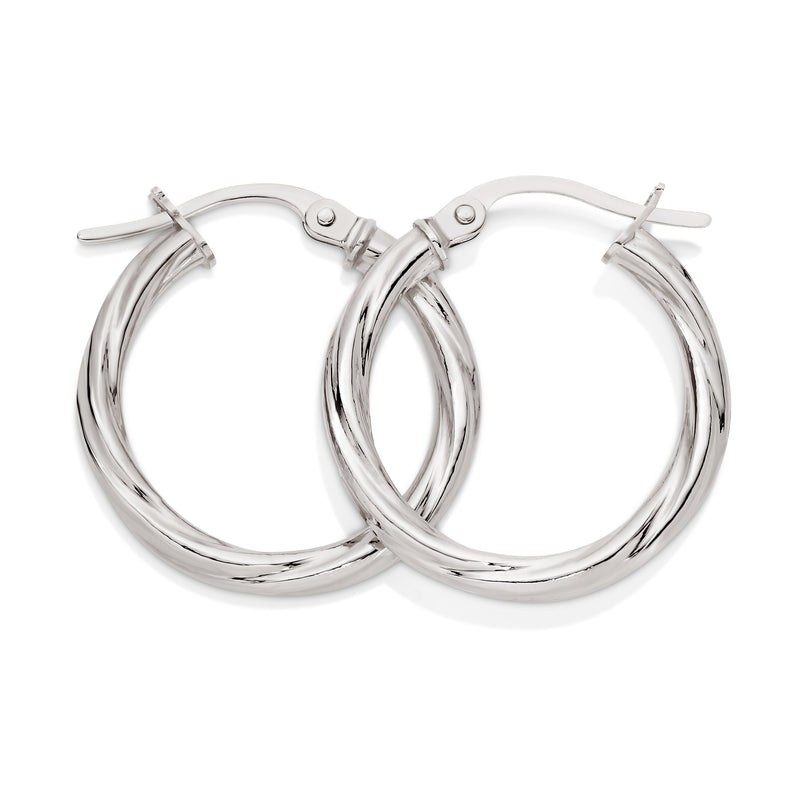 9ct white gold twist hoops 15mm