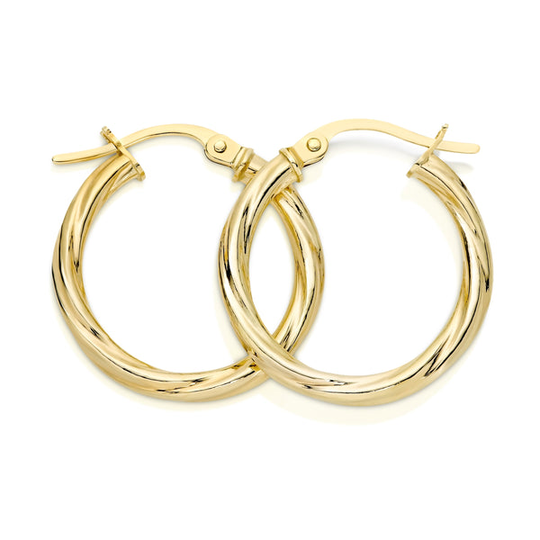 9ct gold twist hoops 15mm