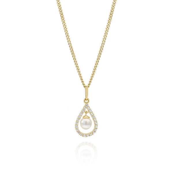 9ct gold tear drop pearl pendant