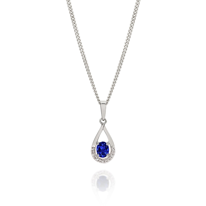 9ct white gold sapphire & diamond pendant