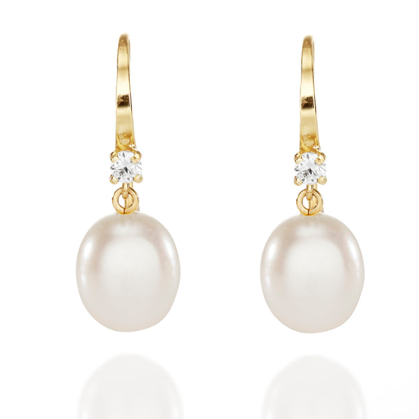 9ct gold freshwater pearl & stone set drops