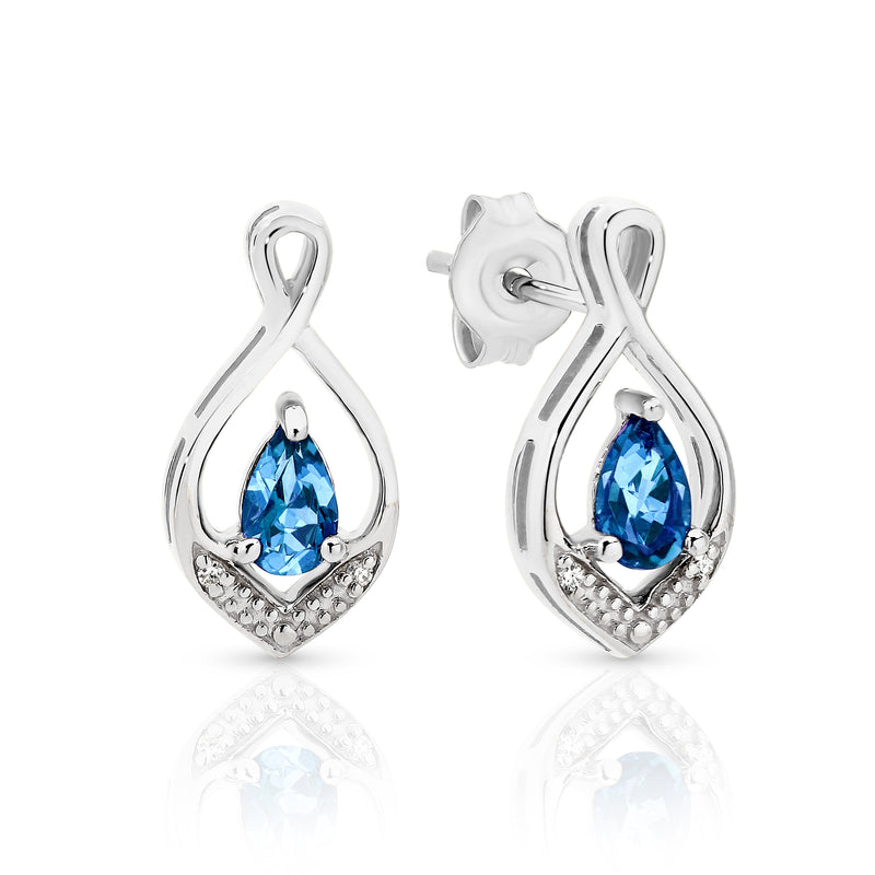 9ct white gold london blue topaz & diamond earrings