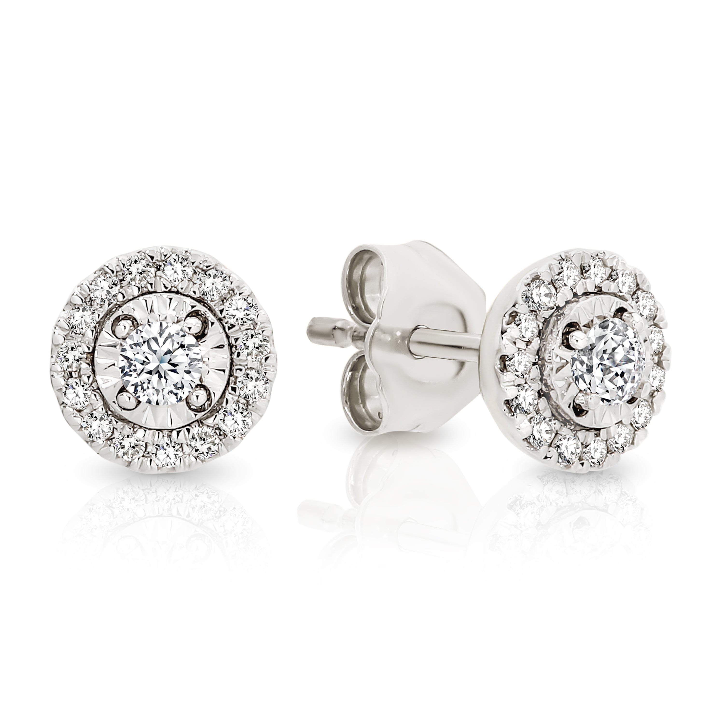 9ct white gold 0.22ct diamond halo studs