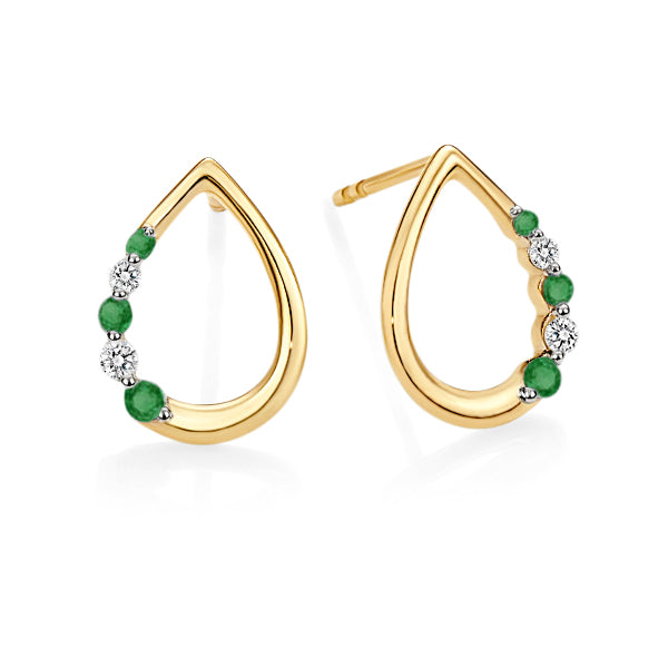 9ct emerald & diamond studs