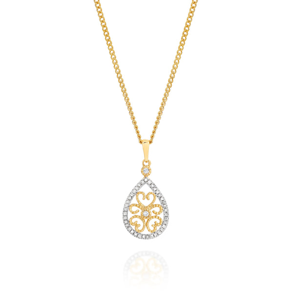 9ct 0.11ct diamond filigree pendant