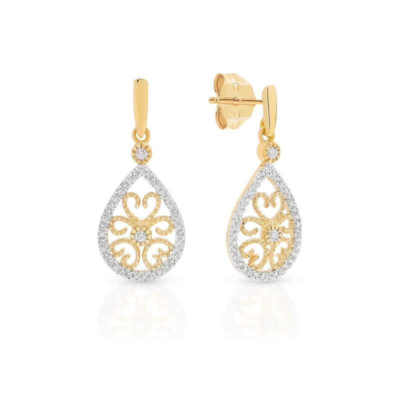 9ct 0.15ct diamond filigree drop studs