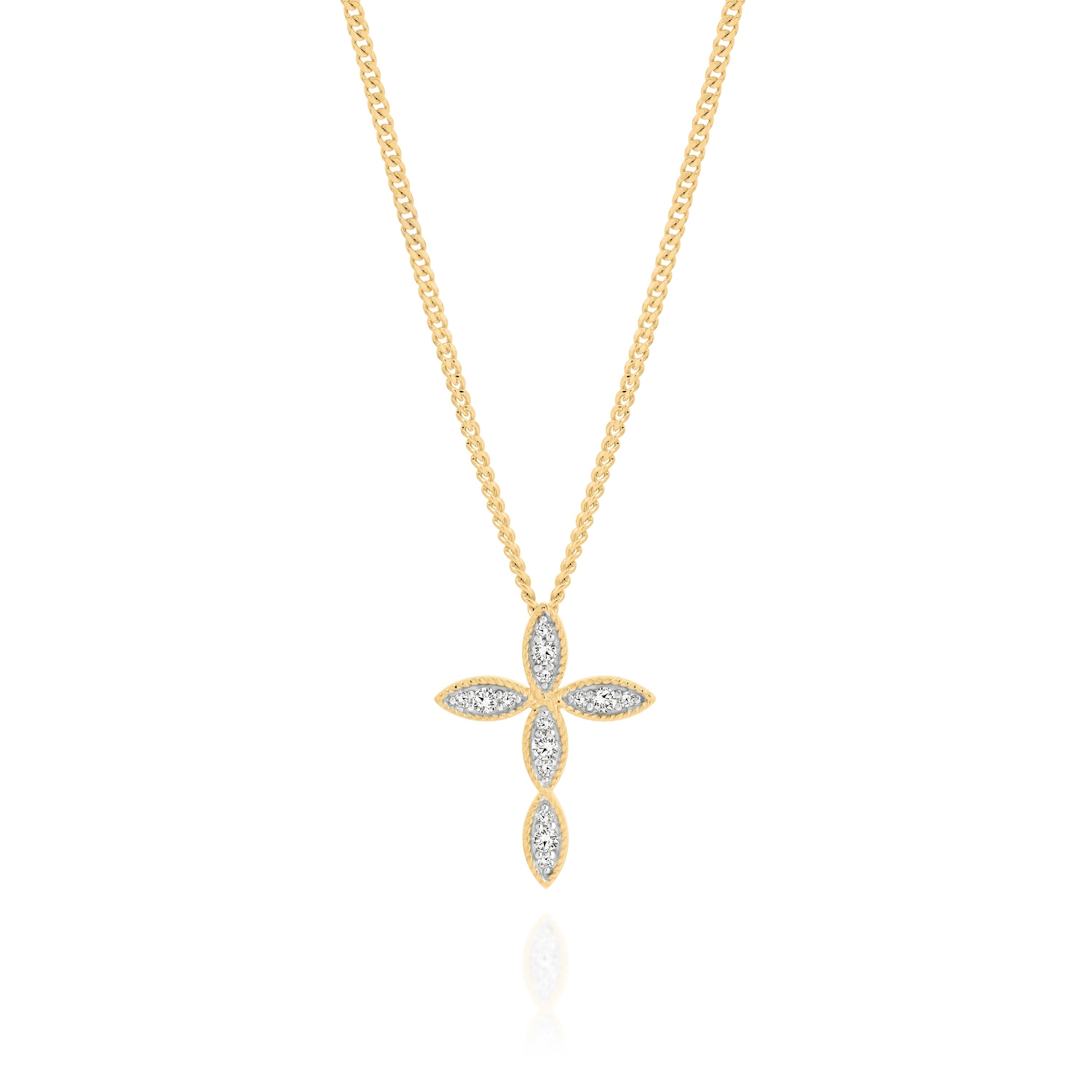 9ct 0.10ct diamond millgrain cross pendant