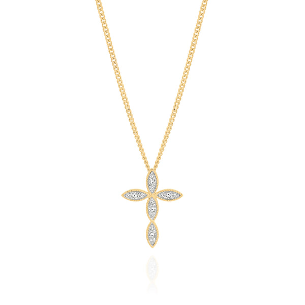 9ct 0.10ct diamond millgrain cross pendant