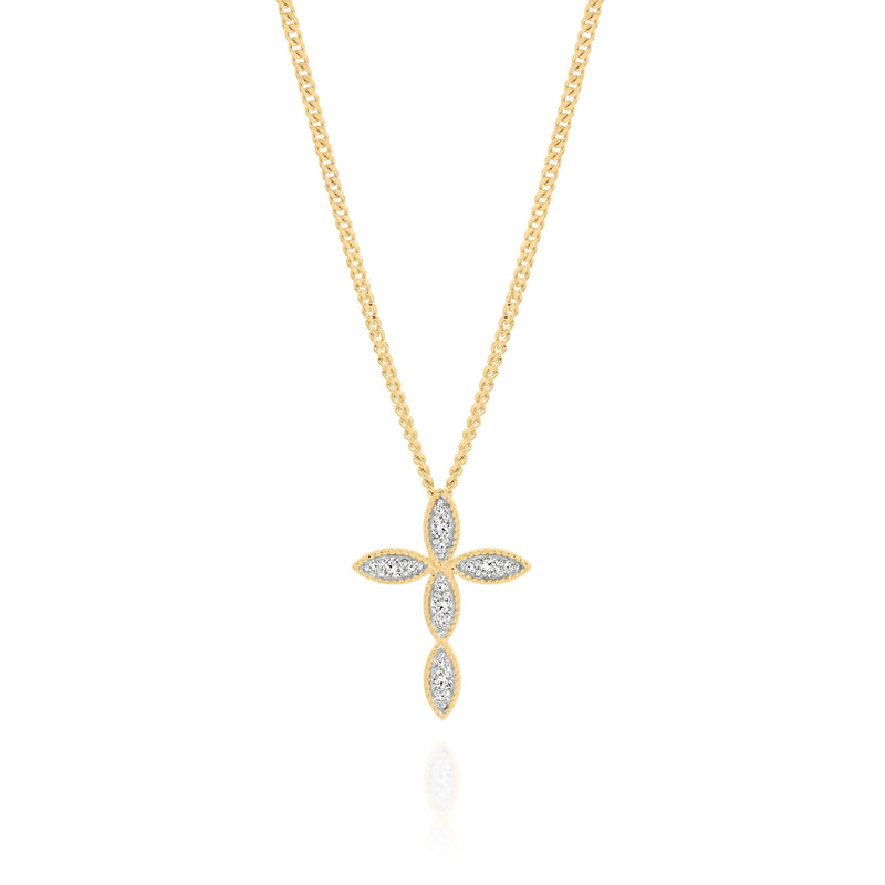 9ct 0.10ct diamond millgrain cross pendant