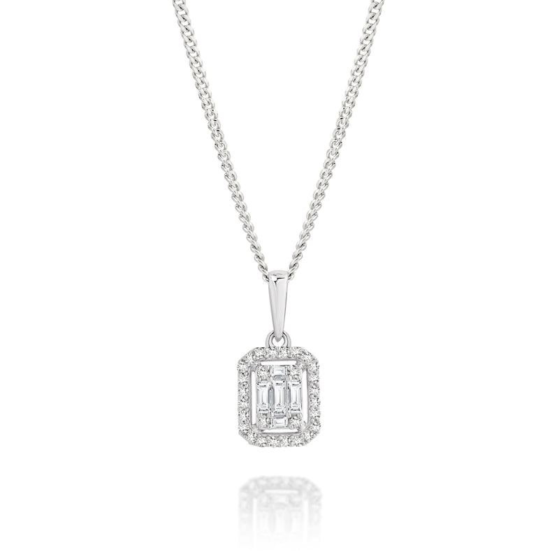 9ct white gold 0.18ct diamond emerald cut pendant