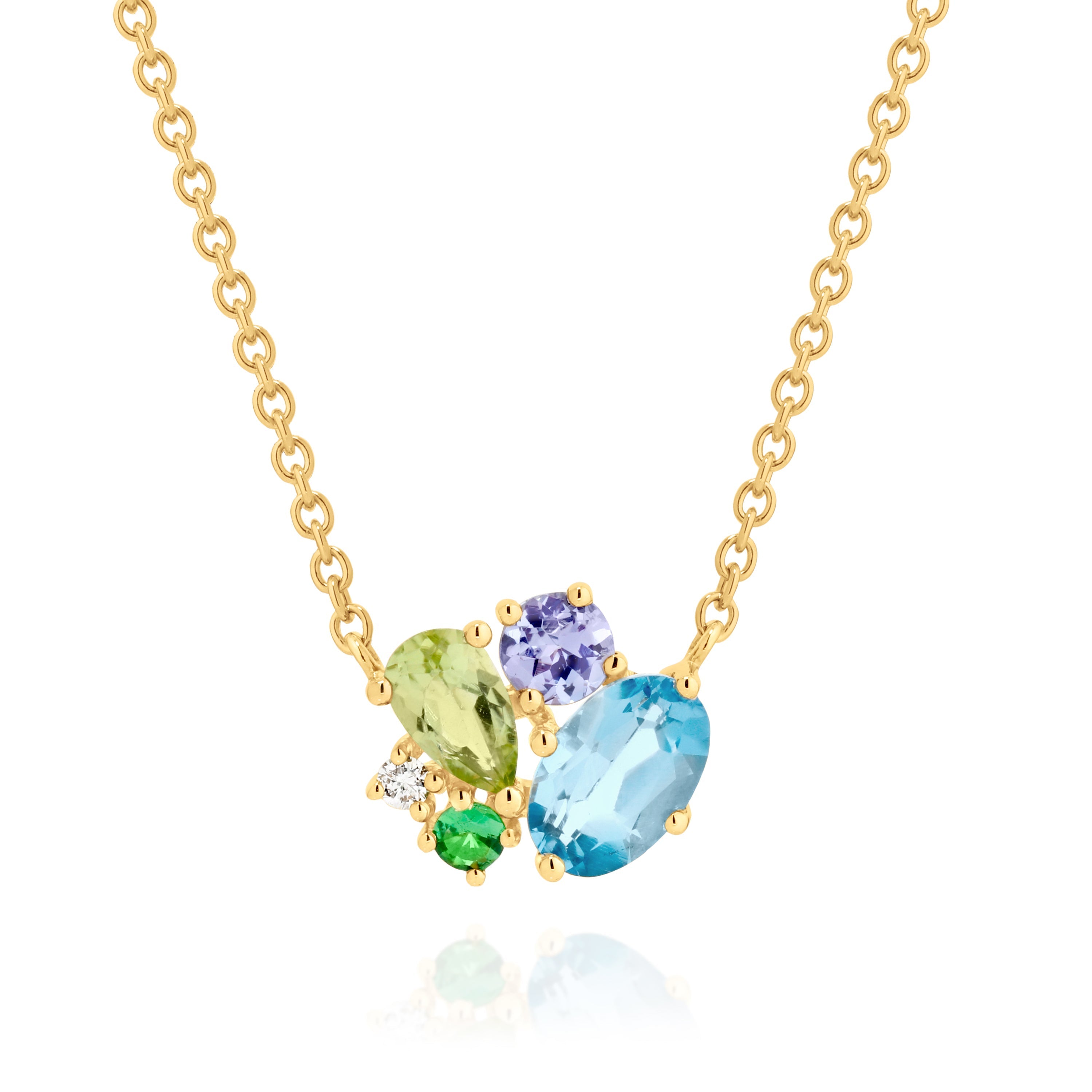 9ct multi gemstone & diamond scatter necklet