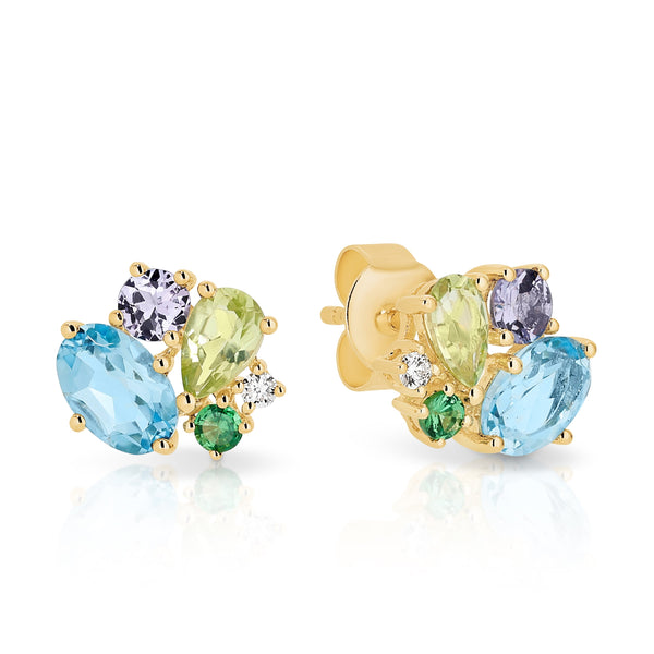 9ct multi gemstone & diamond scatter studs