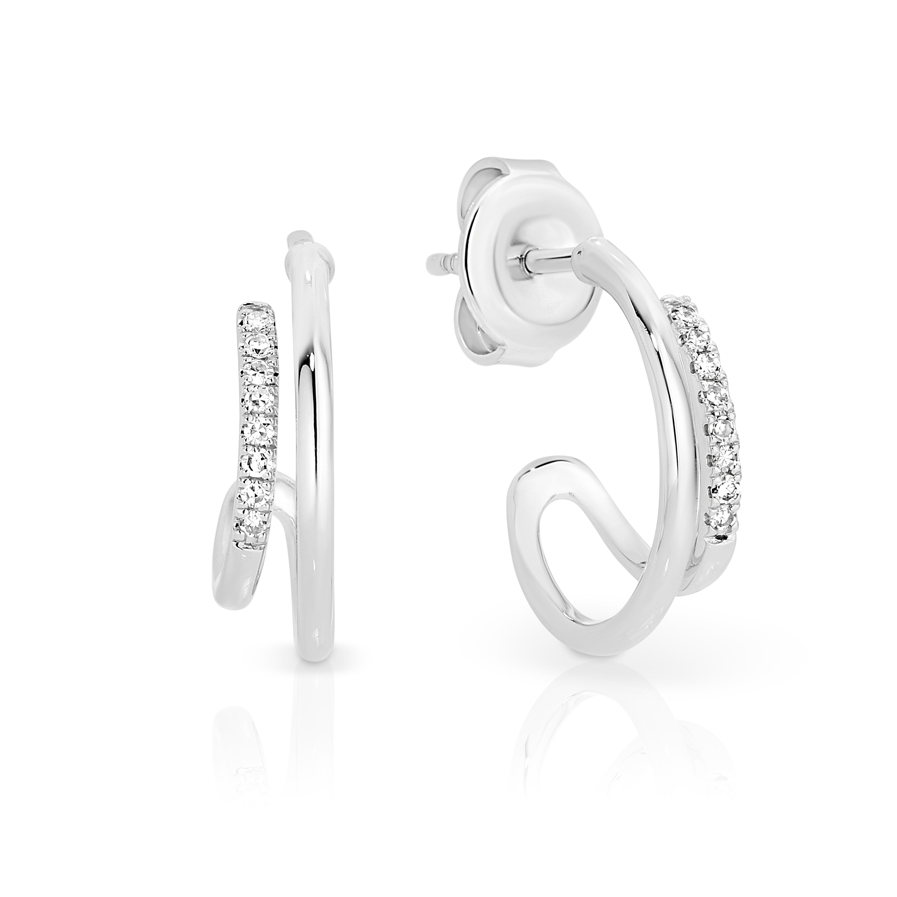 9ct white gold diamond double strand studs