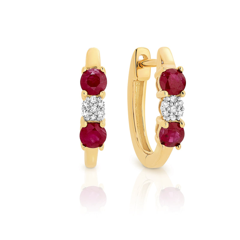 9ct ruby & diamond cluster huggies