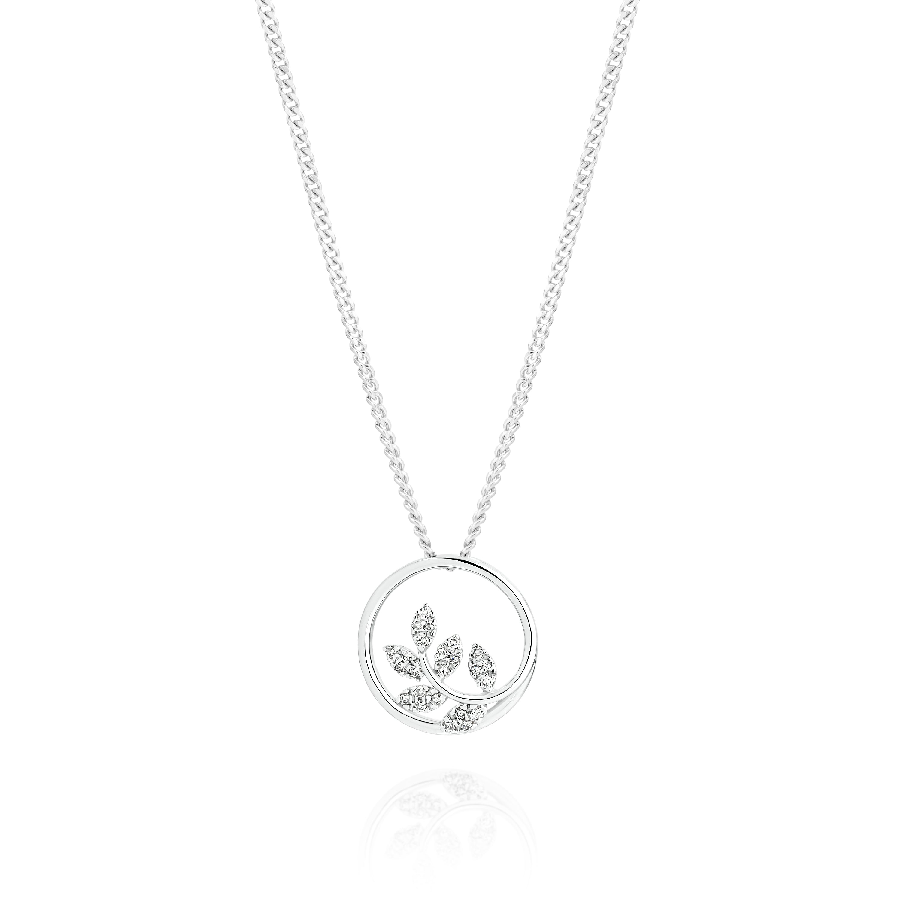 9ct white gold 0.07ct diamond nature circle pendant