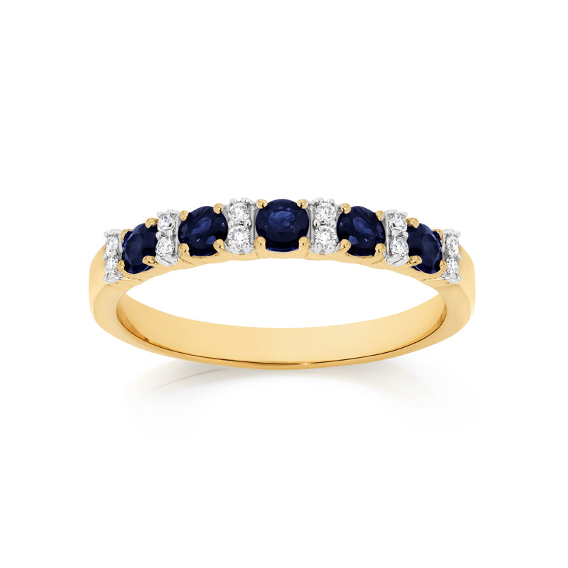 9ct blue sapphire anniversary ring with 0.10ct of dia