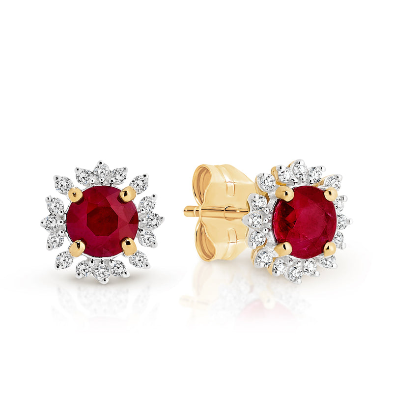 9ct ruby & diamond ballerina halo studs