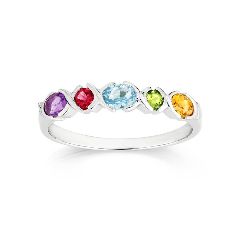 9ct white gold multicolour gemstone ring