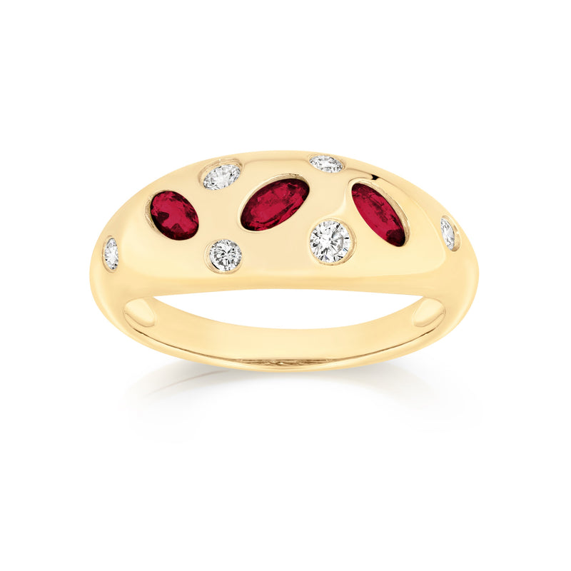 9ct ruby & 0.21ct diamond ring