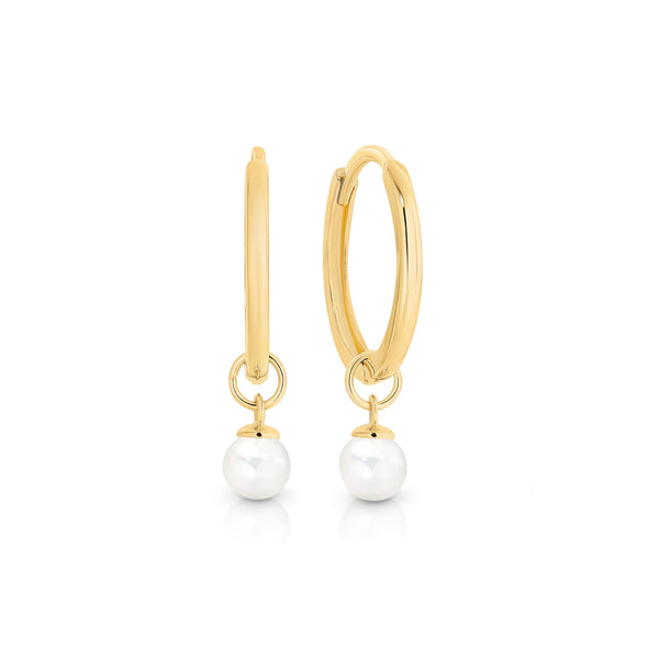 9ct removable pearl dangle huggies