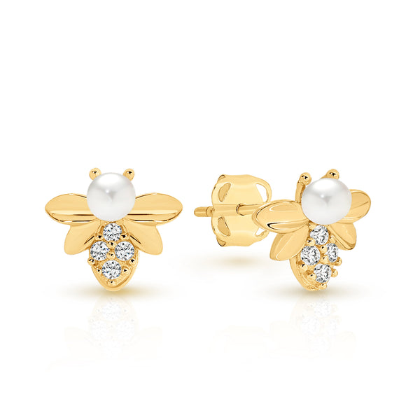 9ct pearl & cubic zirconia bee studs