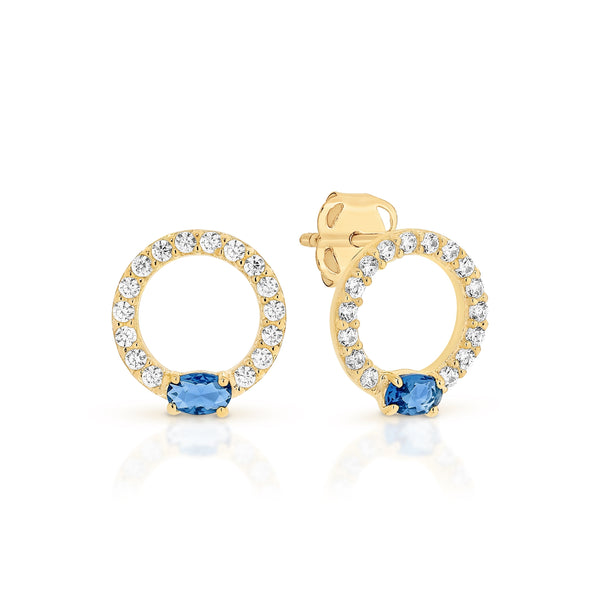 9ct sapphire & cubic zirconia circle studs