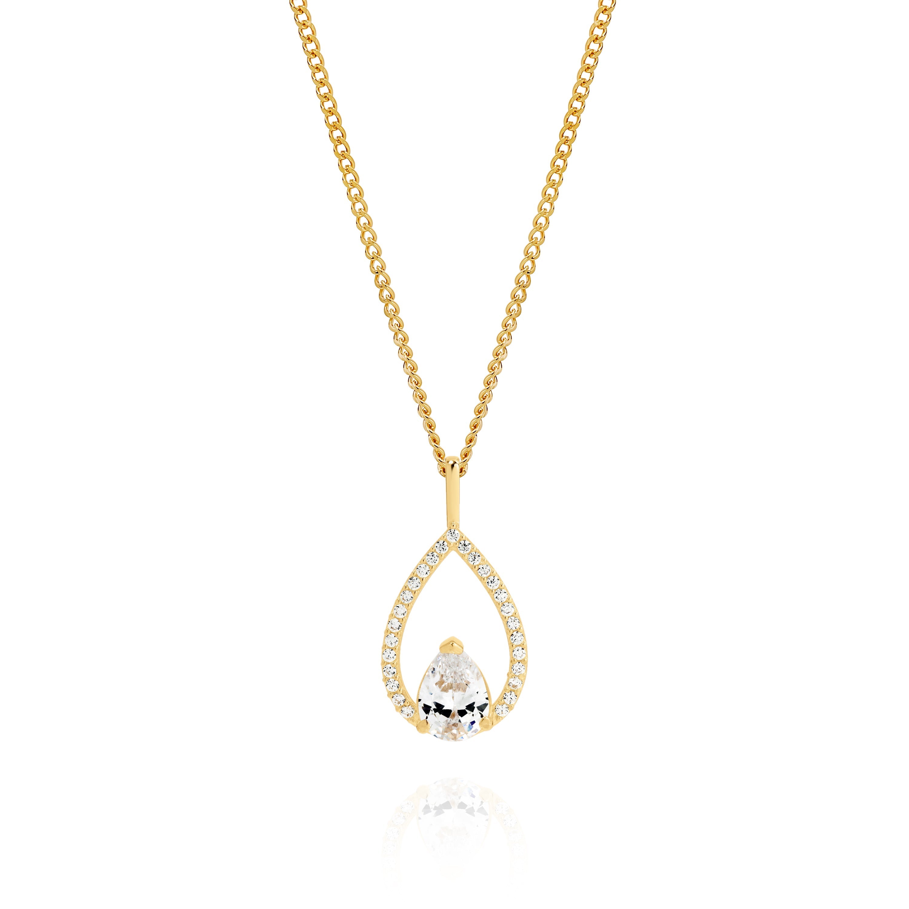 9ct cubic zirconia pear shape halo pendant