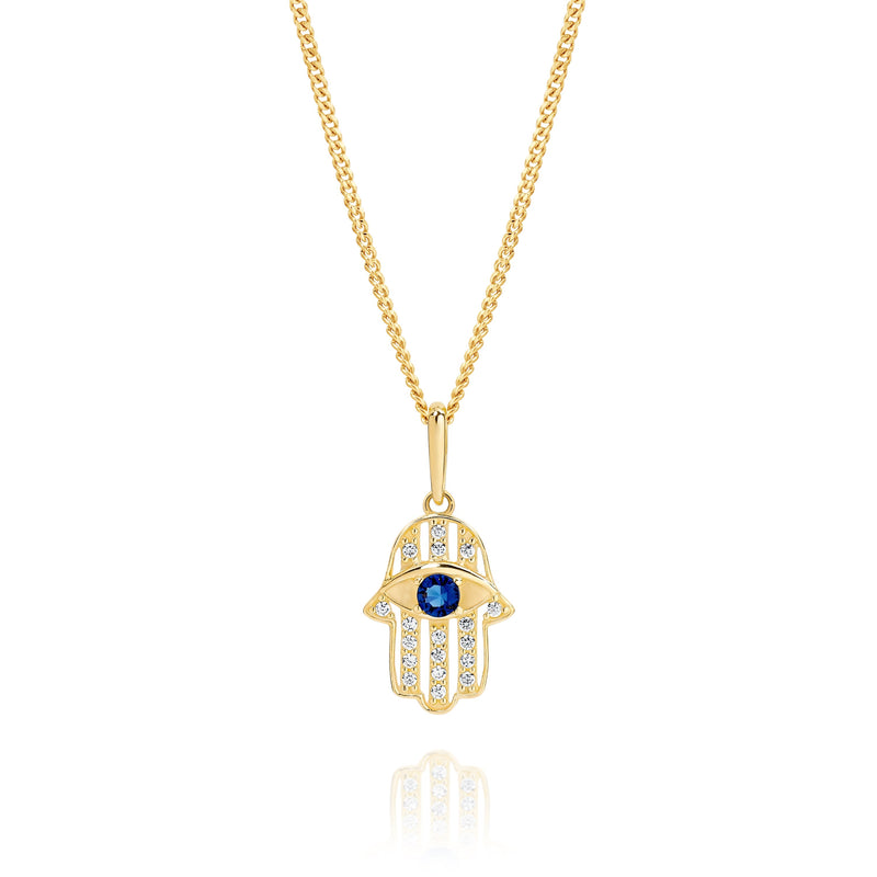 9ct sapphire & cubic zirconia hamsa pendant