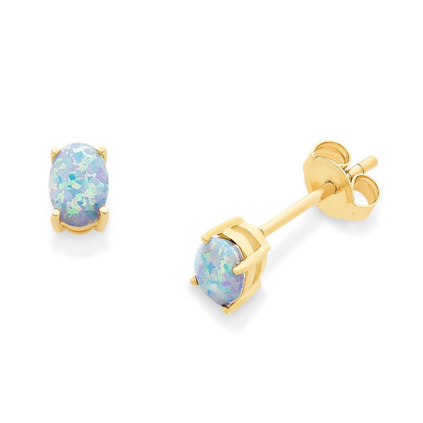9Ct Gold Created Opal Studs