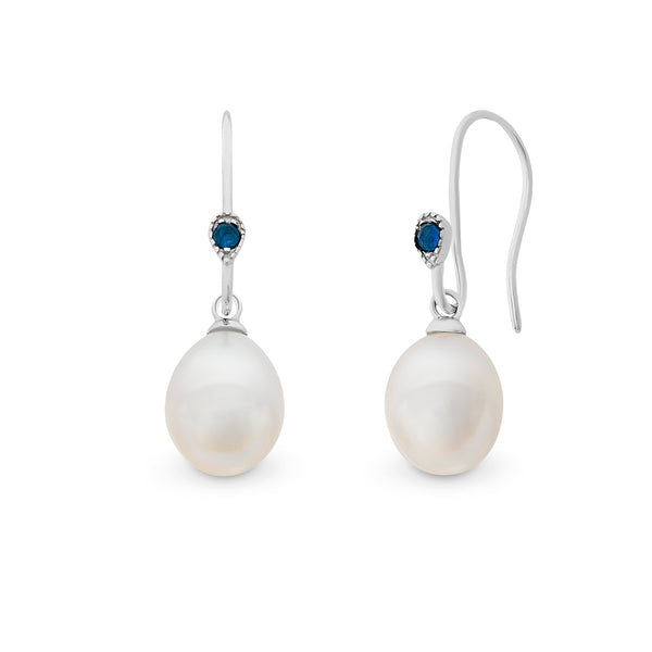 Sterling Silver Natural Sapphire & Freshwater Pearls Earrings