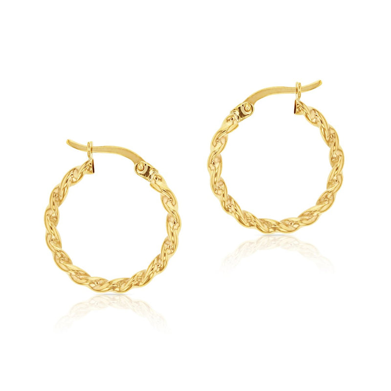 9ct yellow gold twist hoop earrings