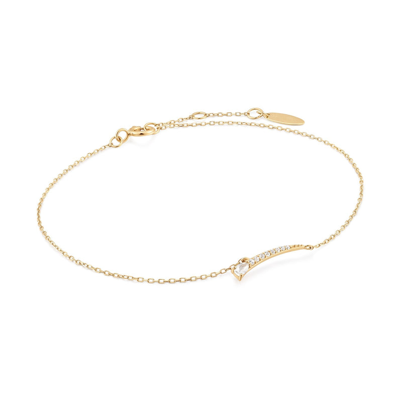 Ania Haie 14ct Gold White Sapphire Curve Bar Bracelet