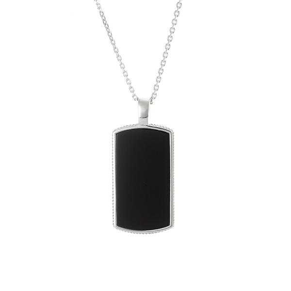 Cudworth Sterling Silver and Black Agate Dog Tag