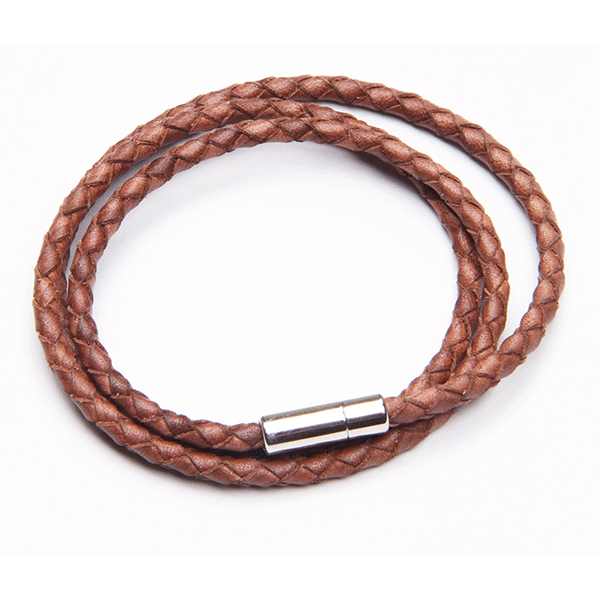 Cudworth Tan Plaited Leather Triple Wrap Bracelet