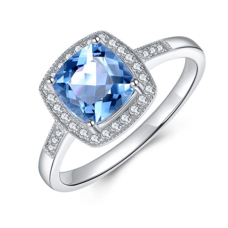 9ct White Gold Blue Topaz & Diamond Ring