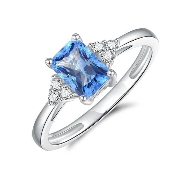 9ct White Gold Blue Topaz & Diamond Ring