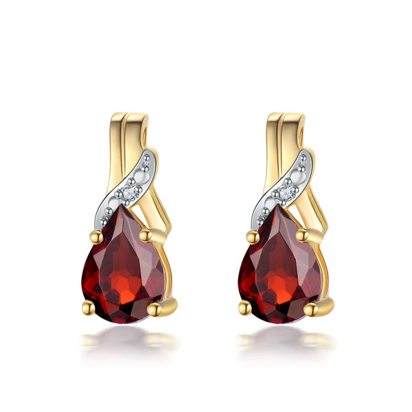 9ct Yellow Gold Garnet & Diamond Earrings