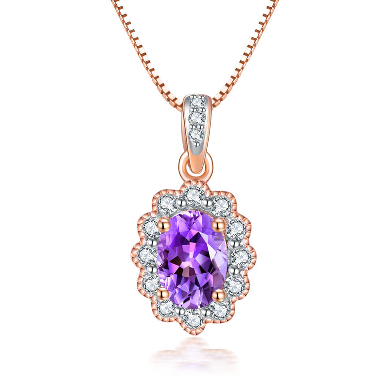 9ct Rose Gold Pink Amethyst & Diamond Pendant