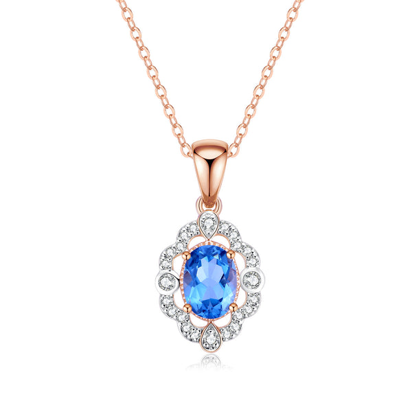 9ct Rose Gold London Blue Topaz & Diamond Pendant