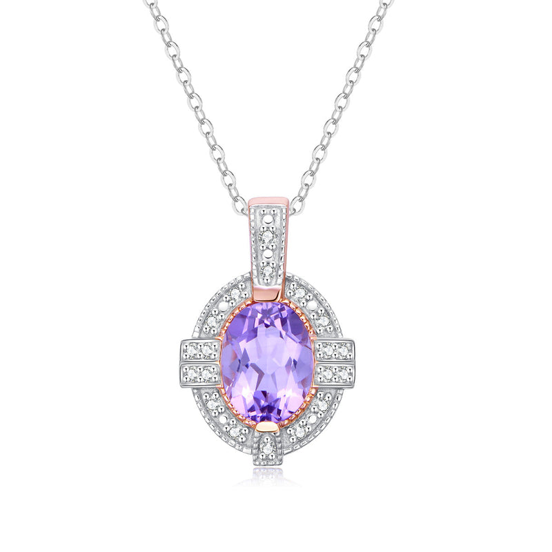 9ct Rose Gold Pink Amethyst & Diamond Pendant