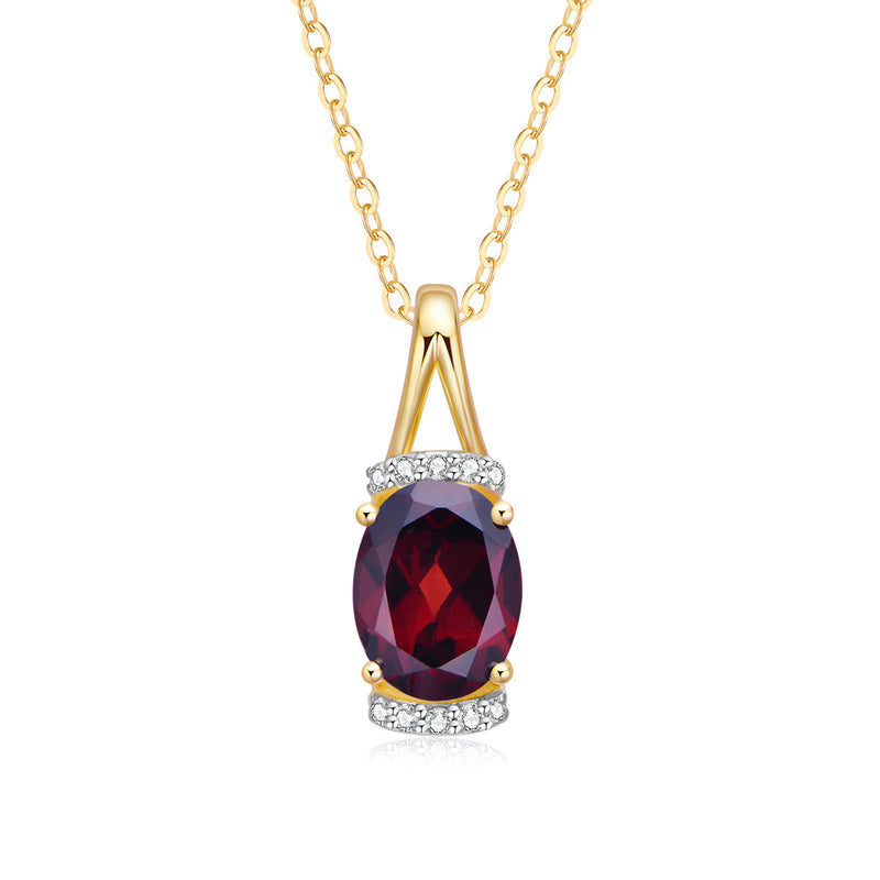 9ct Yellow Gold Garnet & Diamond Pendant